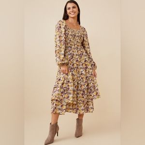 Maternity Dress Long Sleeve Midi Dress Maternity Square Neck